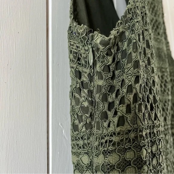 Banana Republic | Olive Green Cotton Blend Crocheted Lace V-Neck Dress, Size 6 - Picture 3 of 7